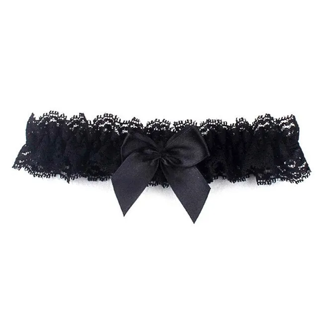 1Pcs Women Girls Lace Floral Bridal Lingerie Bowknot Wedding Party Cosplay Leg Garter Belt Suspender  Black/White