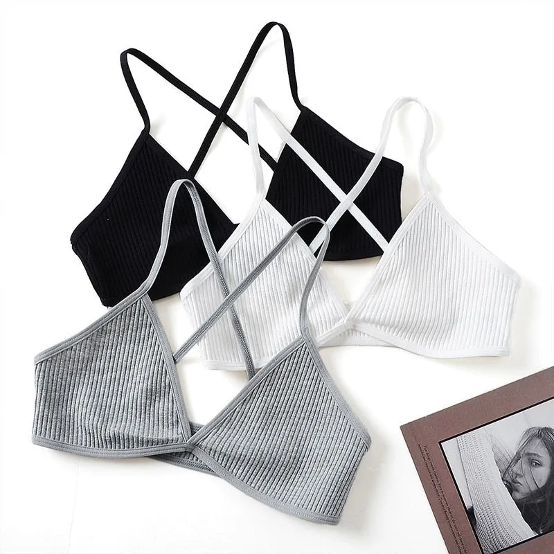 2 PCS comfort cotton bras for women thin french style bralette sexy deep V triangle cup wireless Push Up seamless wire free bra