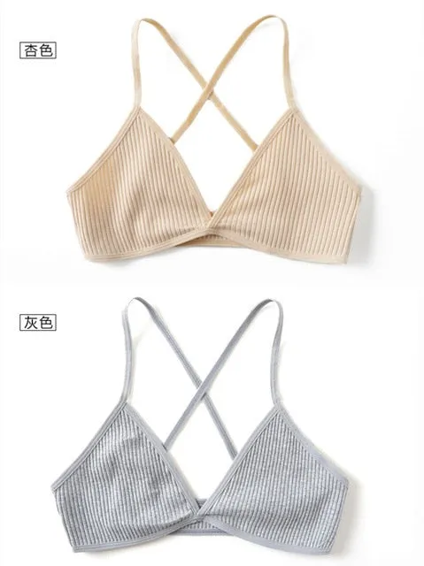 2 PCS comfort cotton bras for women thin french style bralette sexy deep V triangle cup wireless Push Up seamless wire free bra