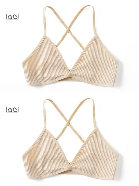 2 PCS comfort cotton bras for women thin french style bralette sexy deep V triangle cup wireless Push Up seamless wire free bra