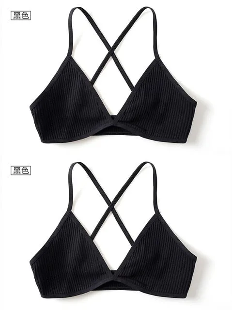 2 PCS comfort cotton bras for women thin french style bralette sexy deep V triangle cup wireless Push Up seamless wire free bra