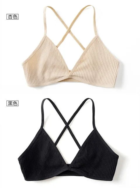 2 PCS comfort cotton bras for women thin french style bralette sexy deep V triangle cup wireless Push Up seamless wire free bra