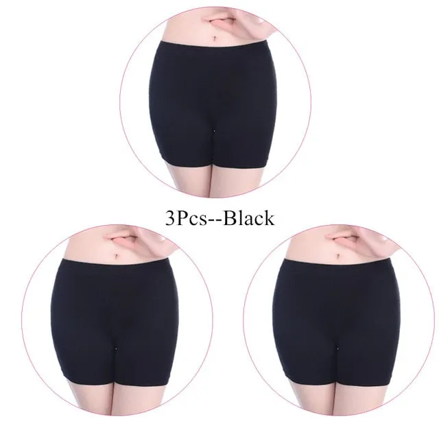 3 Pieces/Pack Safety Short Pants Under Skirts For Women Boyshorts Seamless Big Size Ladies Safety Boxer Panties Underwear Black