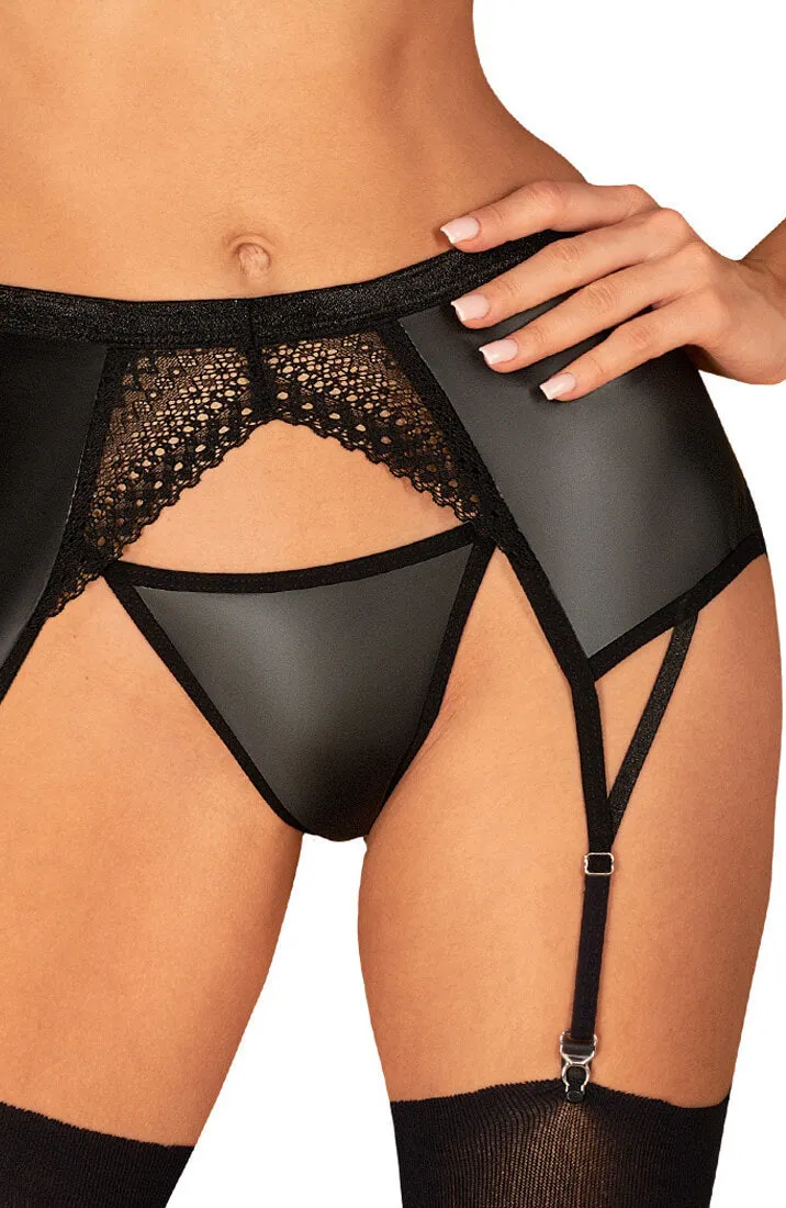 Black 3 pc wet look lingerie set - Temptress' Touch