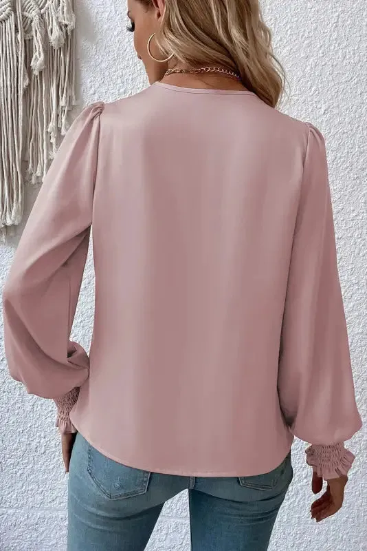 Black Shirred Cuffs Draped Blouse
