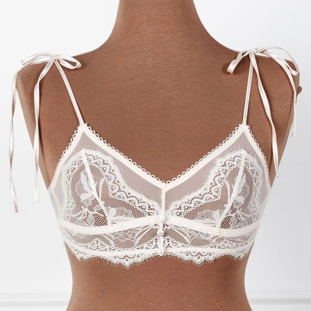 Bridal Bundle: Lace & Mesh Button Bralette Set - Champagne