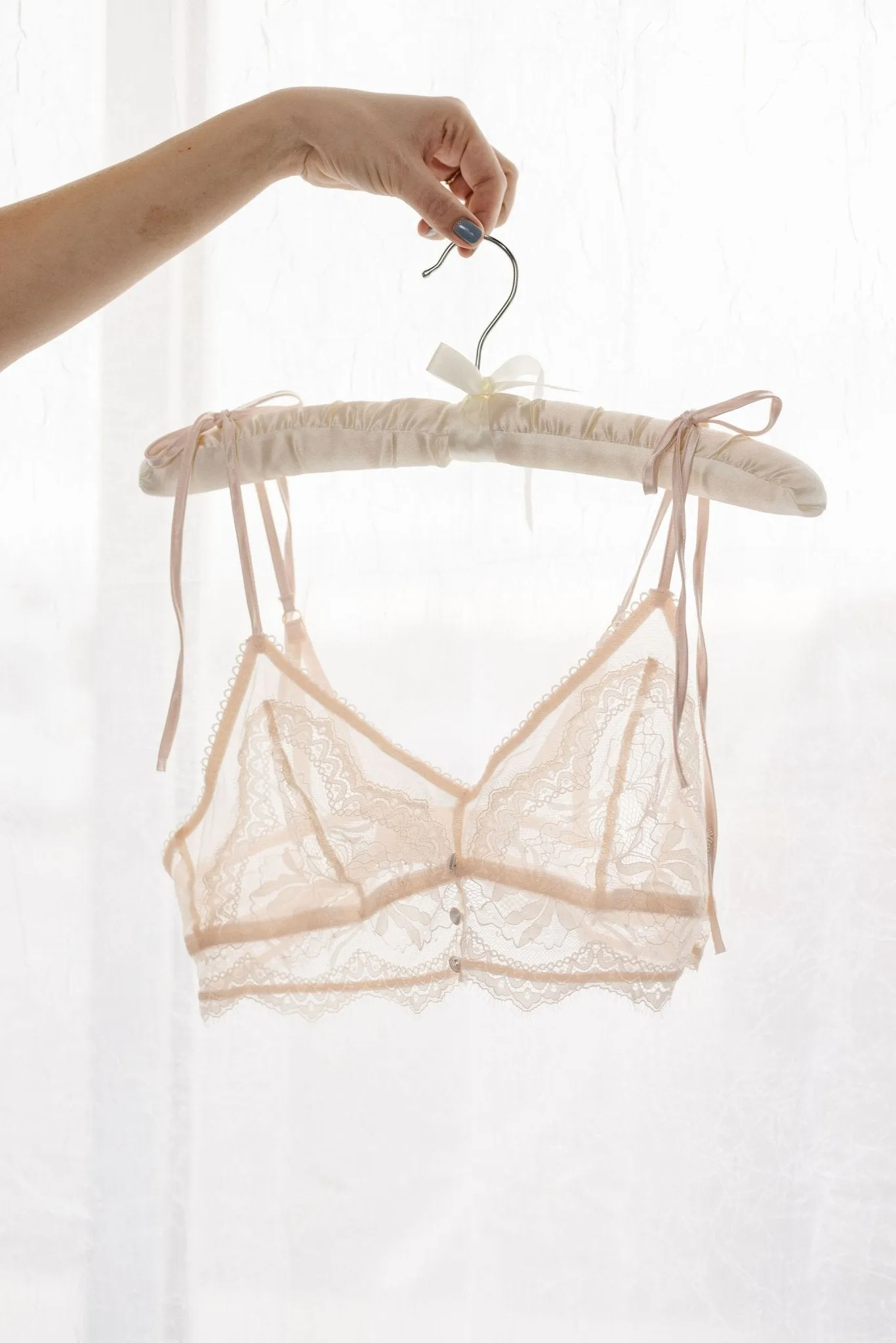 Bridal Bundle: Lace & Mesh Button Bralette Set - Champagne