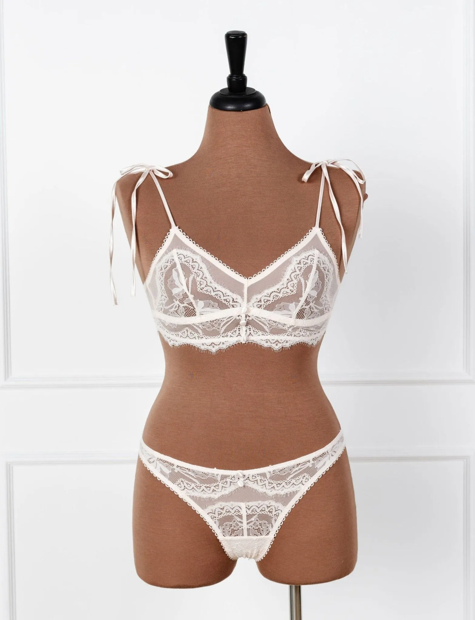 Bridal Bundle: Lace & Mesh Button Bralette Set - Champagne