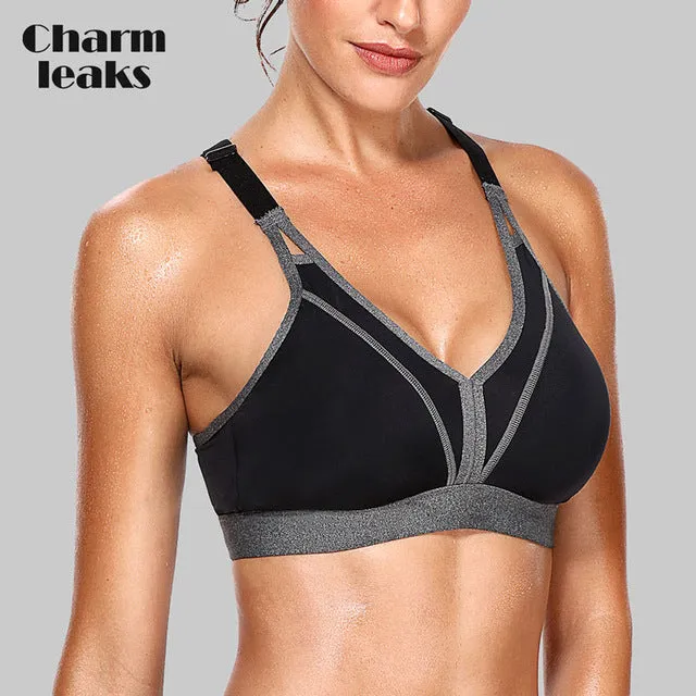 Charmleaks Women's Mid Impact Sports Bra Padded Support Yoga Bra Breathable Running Workout Racerback Sports Top