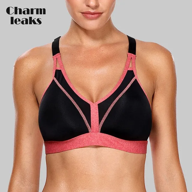 Charmleaks Women's Mid Impact Sports Bra Padded Support Yoga Bra Breathable Running Workout Racerback Sports Top