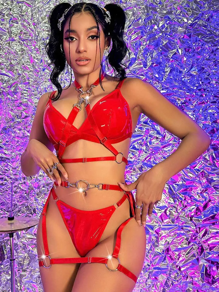 Choker Harness Bra and Panty Set