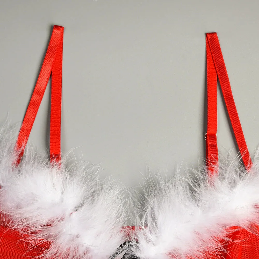 Christmas Lingerie for Women Sexy Santa Outfit 2Pcs Velvet Costume Babydoll Chemise Holiday Dress