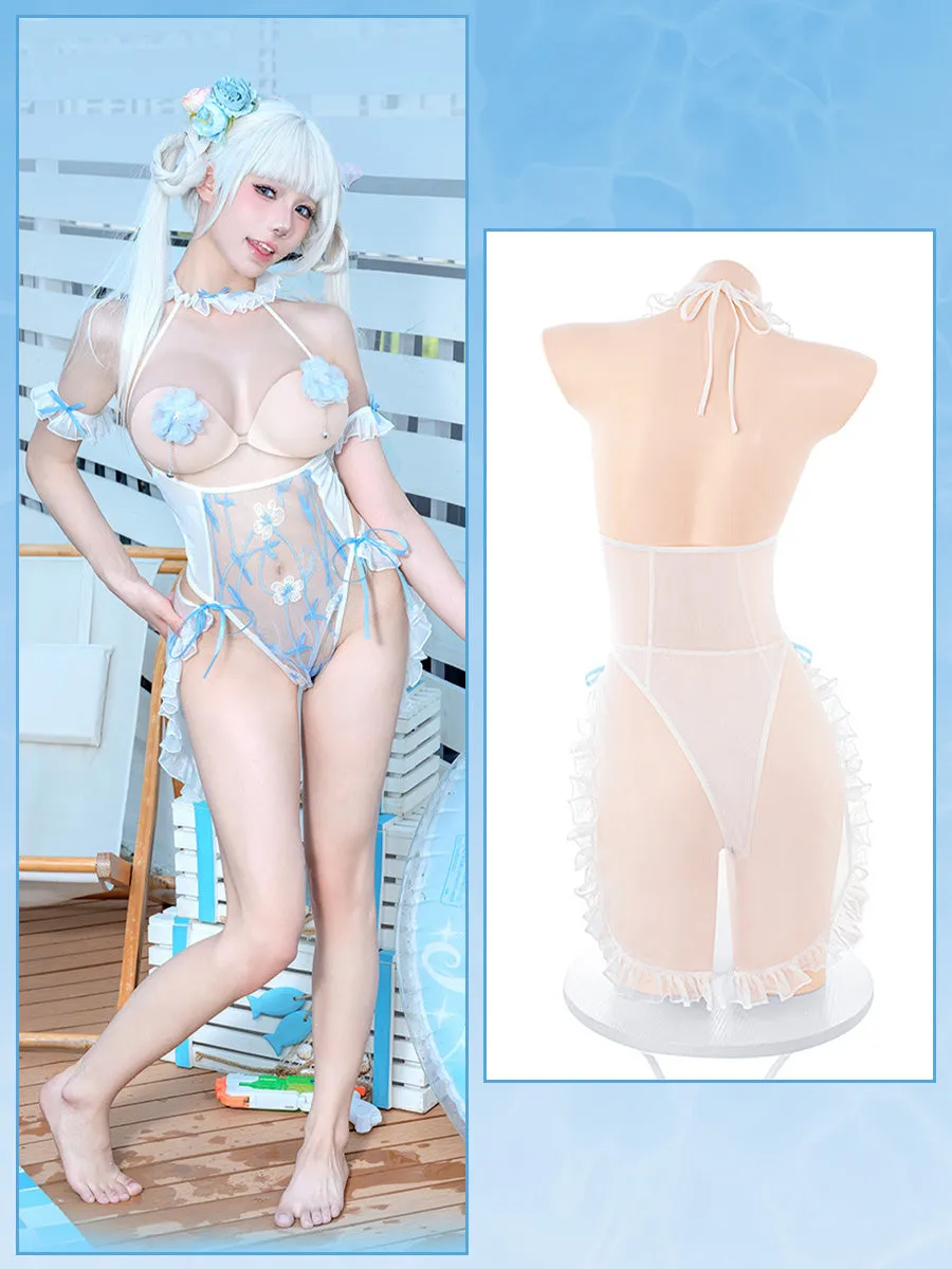 Cupless Embroidery Floral Bodysuit