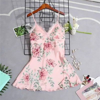 Daeyard Women's Pajamas Silk Floral Overall Print 5Pcs Pajama Set Satin Pyjamas Sexy Lace Pijama Nightie Sleepwear Home Clothes