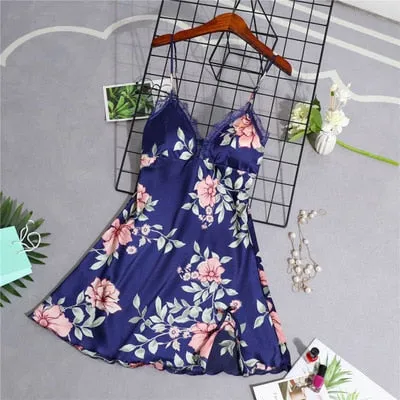 Daeyard Women's Pajamas Silk Floral Overall Print 5Pcs Pajama Set Satin Pyjamas Sexy Lace Pijama Nightie Sleepwear Home Clothes