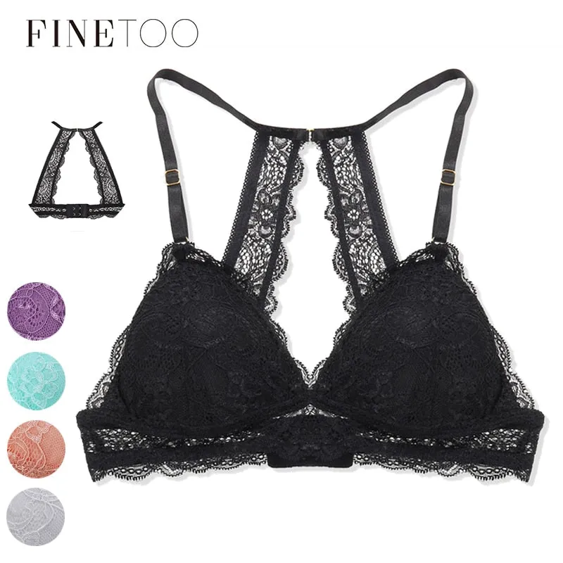 Finetoo Fashion 3/4 Cup Black Wireless Bralette Female Unlined Underwear Sexy Bra Floral Lace For Women Brassiere Lingerie Bra