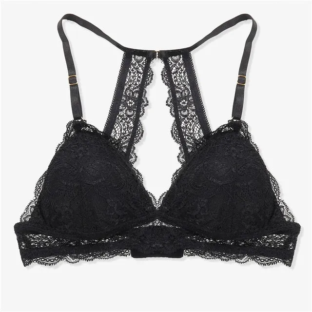 Finetoo Fashion 3/4 Cup Black Wireless Bralette Female Unlined Underwear Sexy Bra Floral Lace For Women Brassiere Lingerie Bra