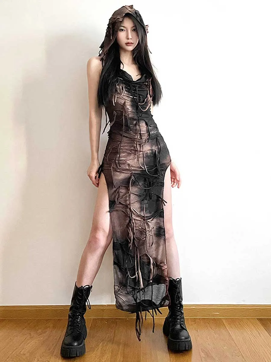 Fringe Hooded Maxi Dress