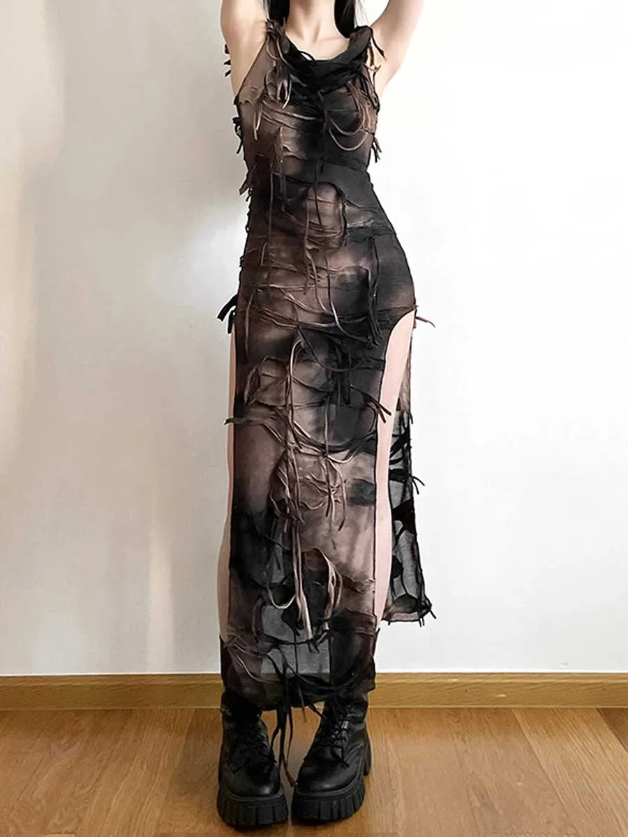 Fringe Hooded Maxi Dress