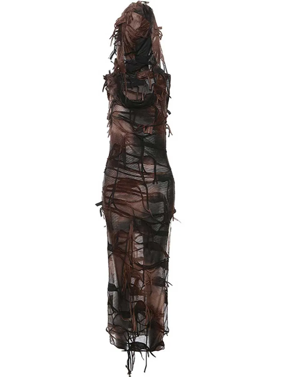 Fringe Hooded Maxi Dress