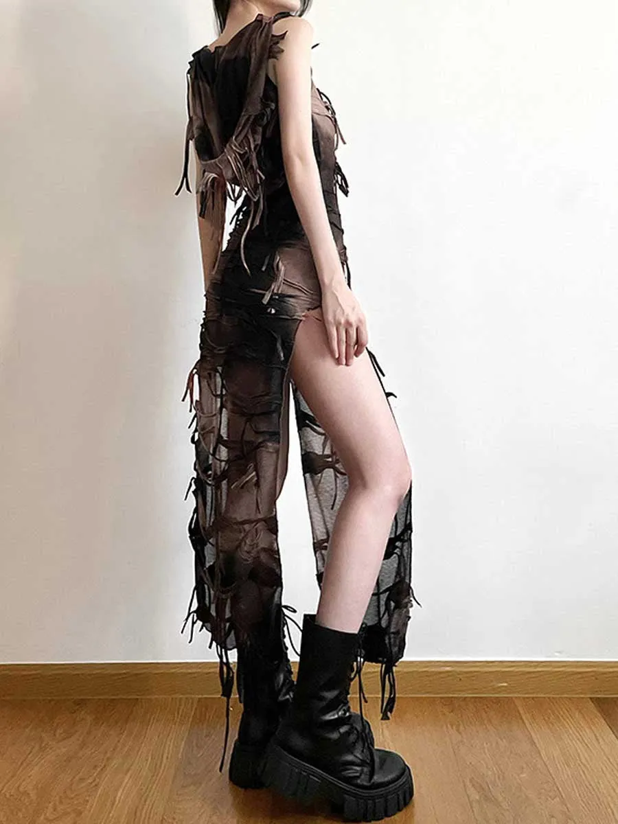 Fringe Hooded Maxi Dress
