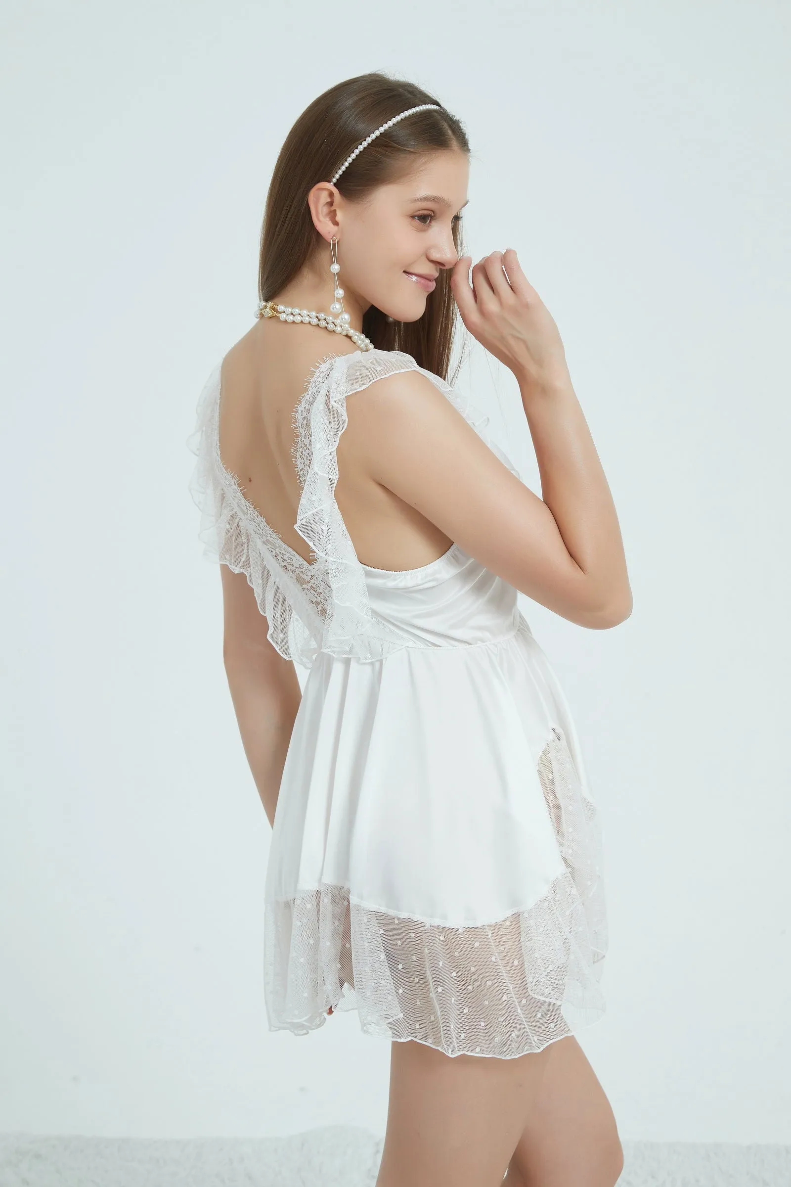 Girly Girl Lace Mesh White Bodysuit