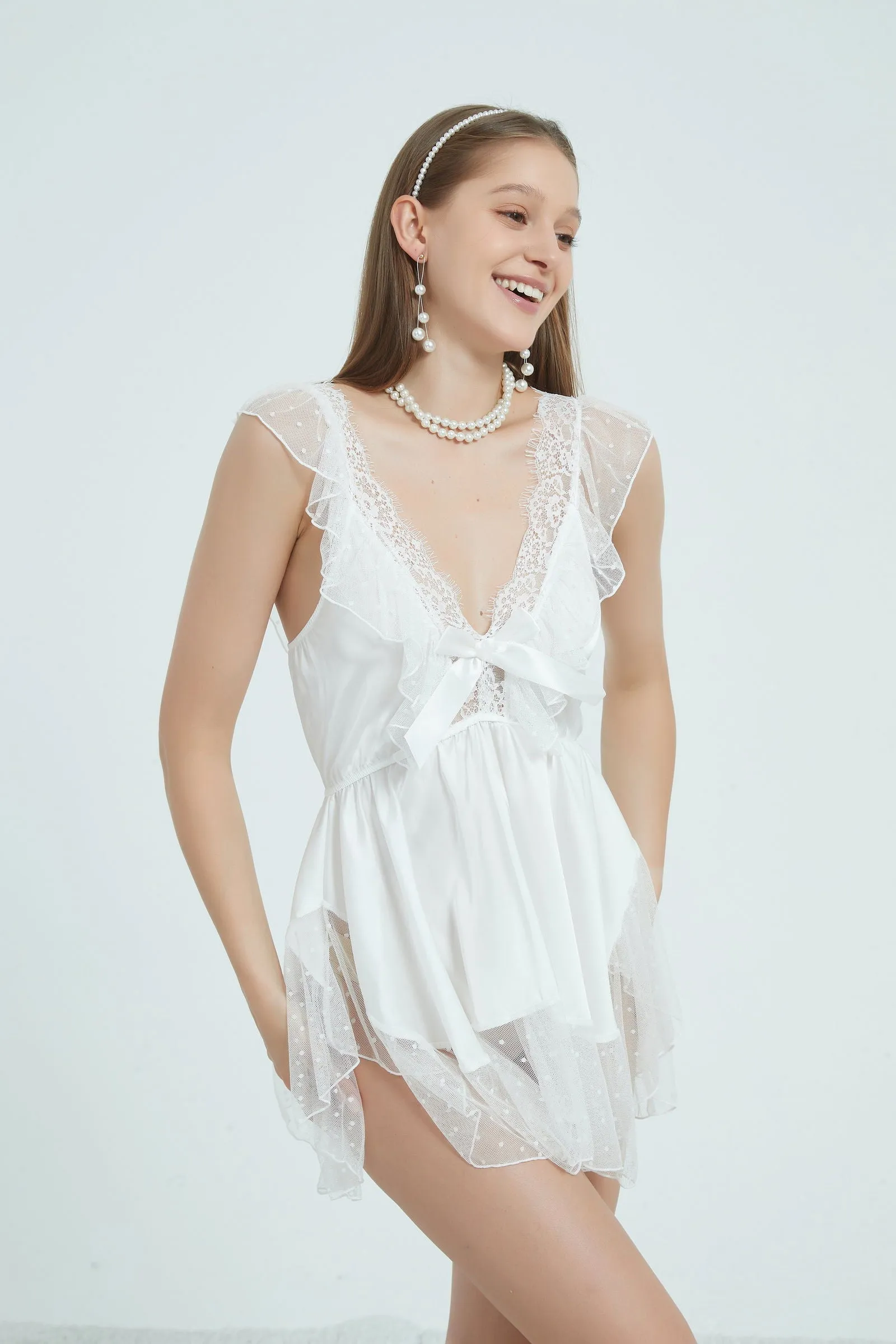 Girly Girl Lace Mesh White Bodysuit