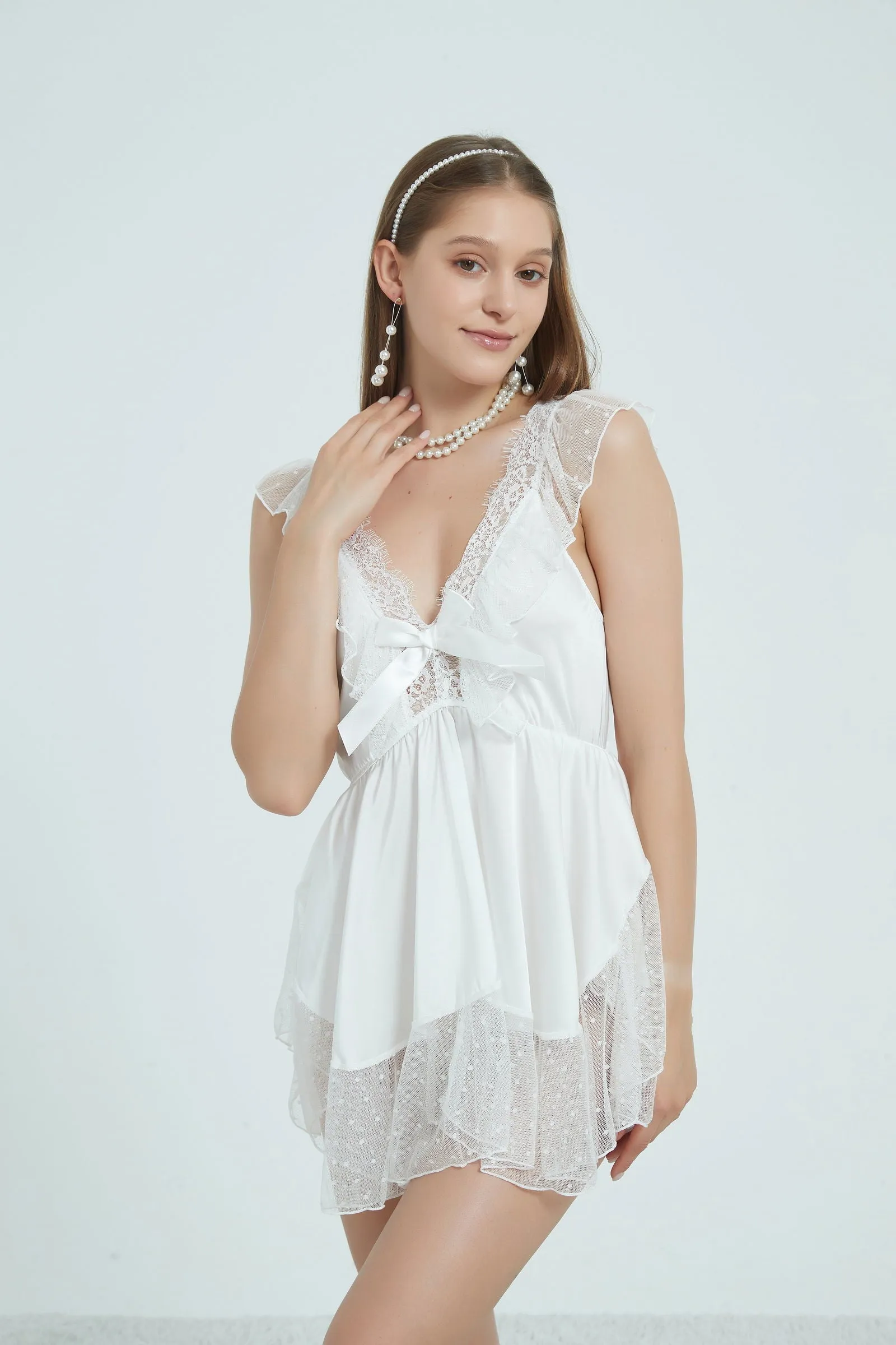 Girly Girl Lace Mesh White Bodysuit
