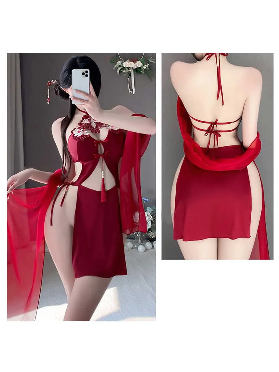 High Slit Appliques Qipao Outfit