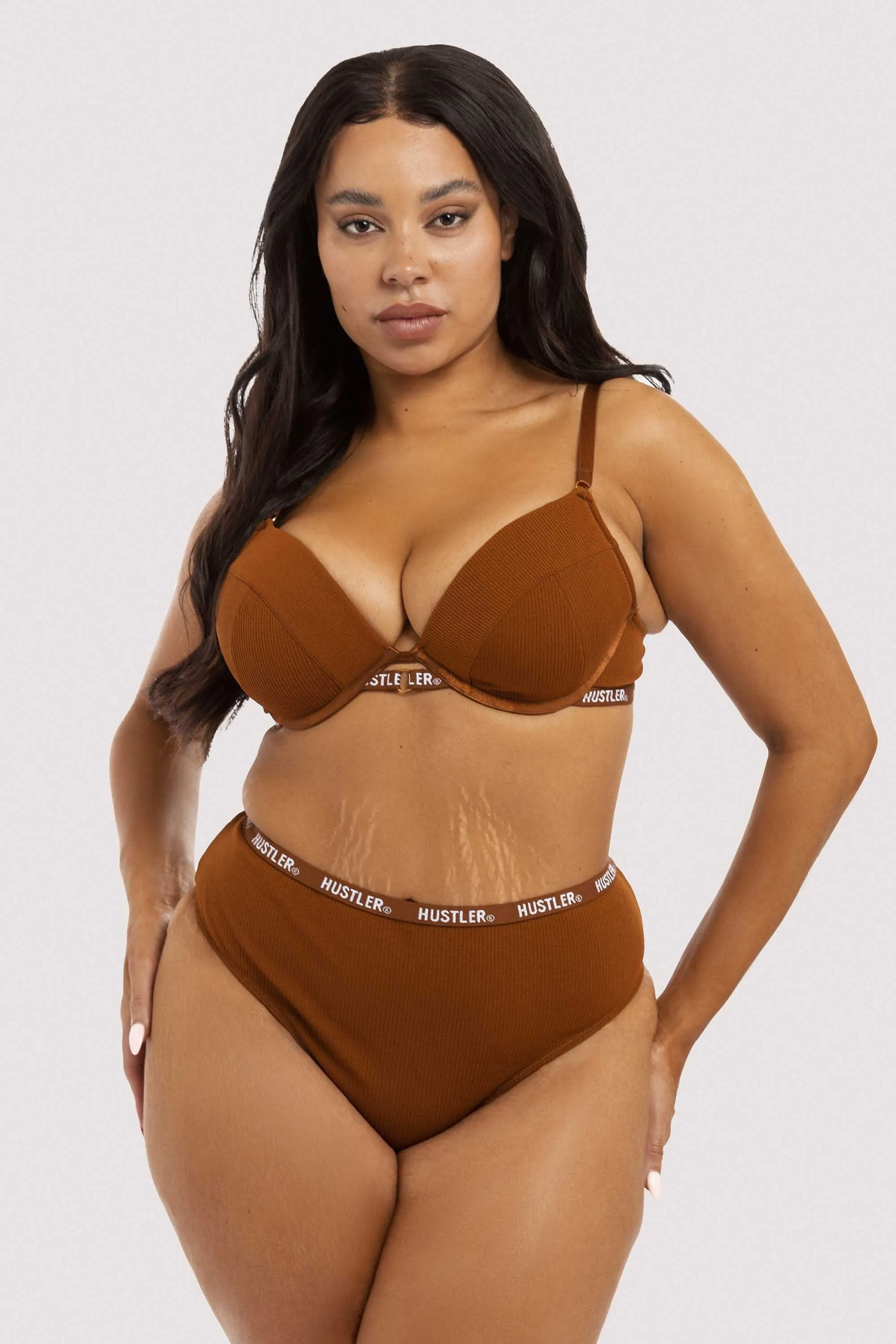 Hustler Branded Ribbed Chocolate Bra