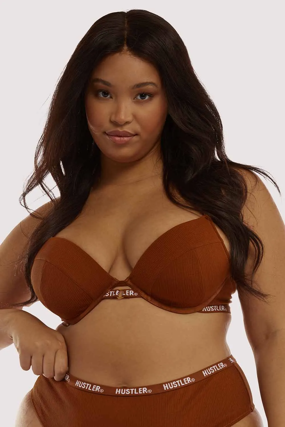 Hustler Branded Ribbed Chocolate Bra