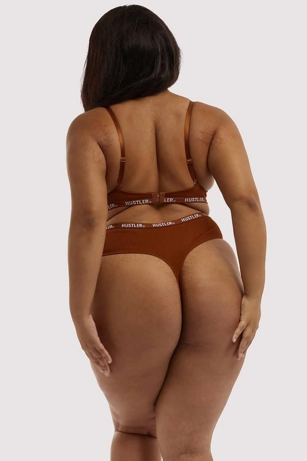 Hustler Branded Ribbed Chocolate Bra