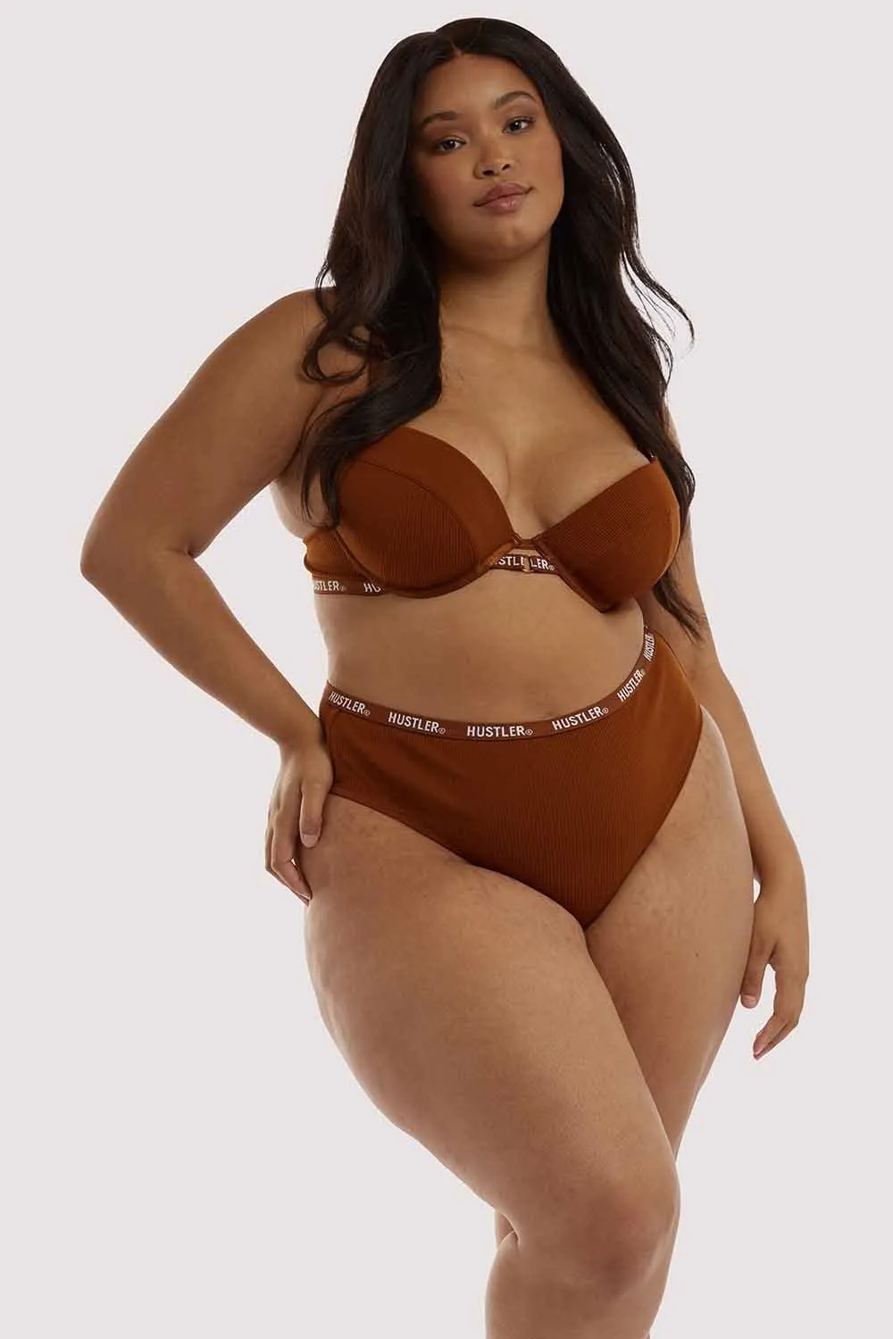 Hustler Branded Ribbed Chocolate Bra