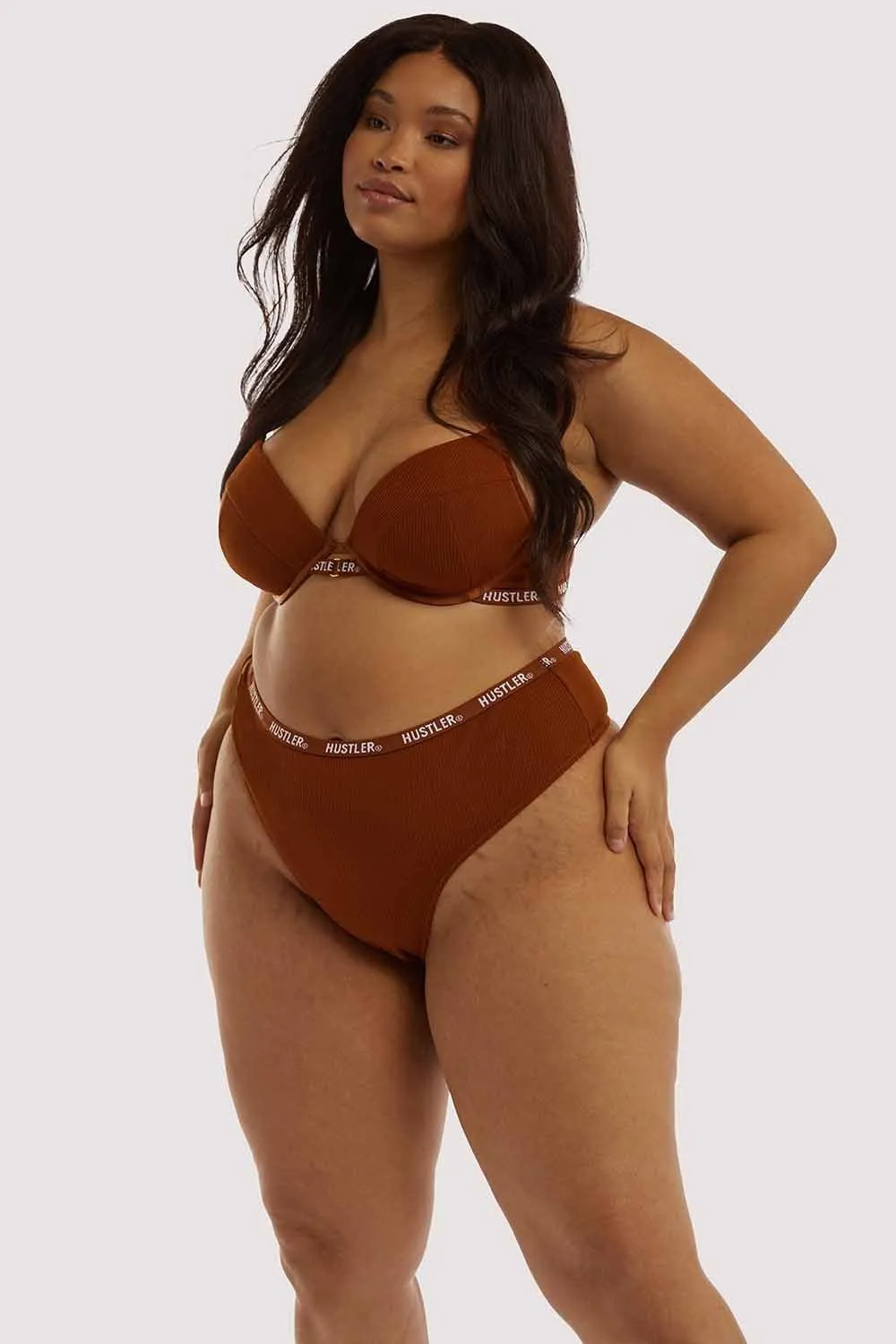 Hustler Branded Ribbed Chocolate Bra