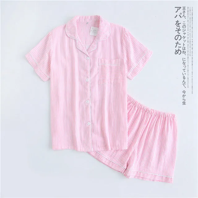 Japanese simple short pyjamas women 100% cotton short sleeves ladies pajama sets shorts Cute cartoon sleepwear women homewear