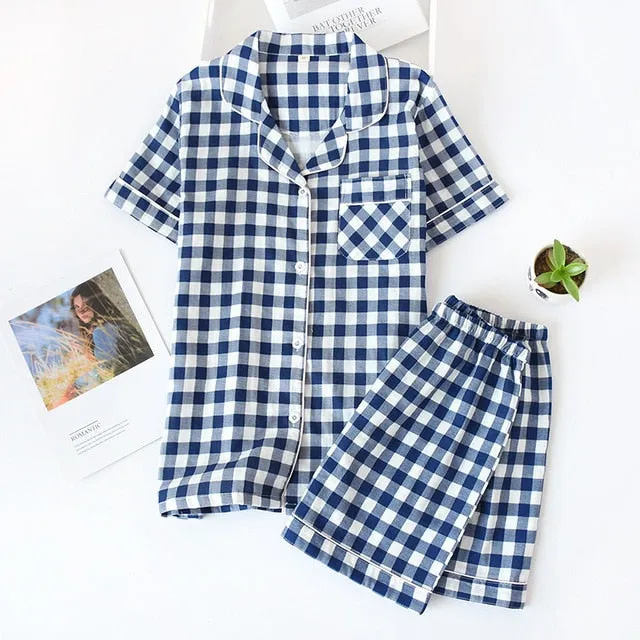 Japanese simple short pyjamas women 100% cotton short sleeves ladies pajama sets shorts Cute cartoon sleepwear women homewear