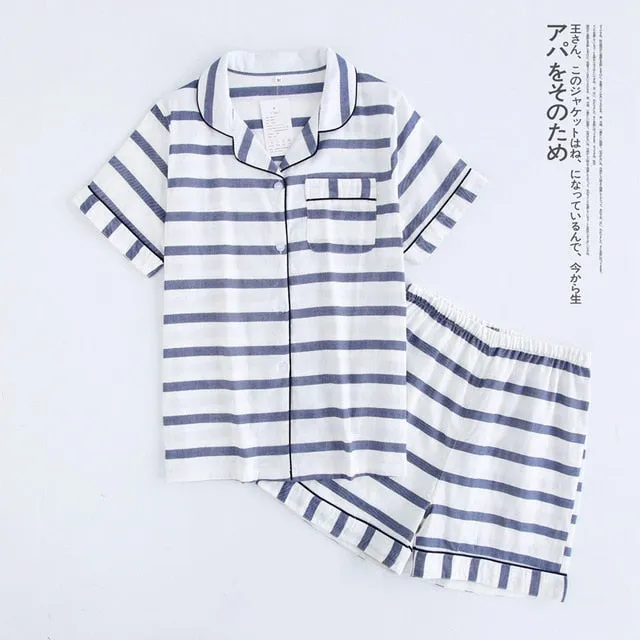 Japanese simple short pyjamas women 100% cotton short sleeves ladies pajama sets shorts Cute cartoon sleepwear women homewear