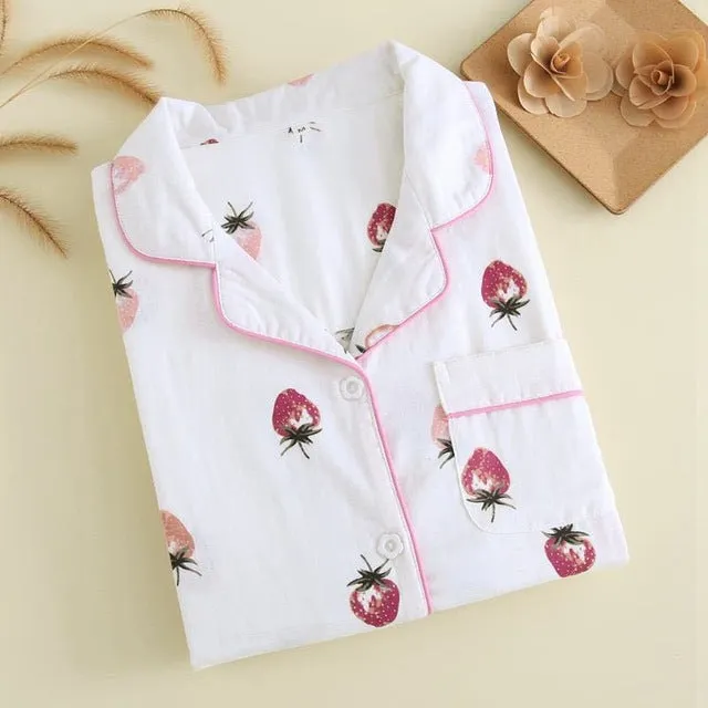 Japanese simple short pyjamas women 100% cotton short sleeves ladies pajama sets shorts Cute cartoon sleepwear women homewear