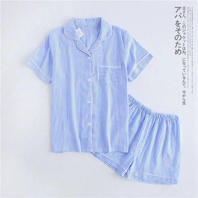 Japanese simple short pyjamas women 100% cotton short sleeves ladies pajama sets shorts Cute cartoon sleepwear women homewear