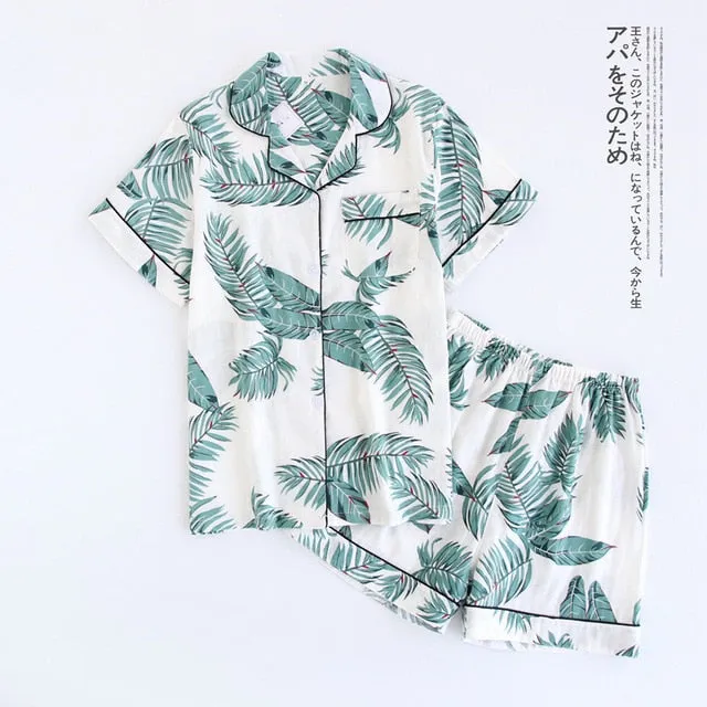 Japanese simple short pyjamas women 100% cotton short sleeves ladies pajama sets shorts Cute cartoon sleepwear women homewear