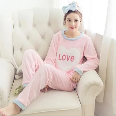JULY'S SONG Flannel Women Pajamas Sets Autumn Winter Pajamas Cartoon Thick Warm Women Sleepwear Cute Animal Female Homewear
