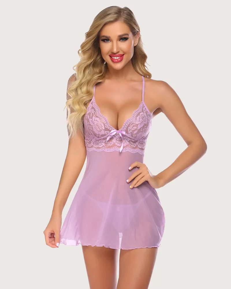 Lace Strap Halter V Neck Babydoll (DE Only)