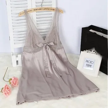 Ladies Sexy Silk Satin Nightgown Lace Nightdress Sleeveless Nighties V-neck Night dress Summer Sleep Dress Nightwear For Women