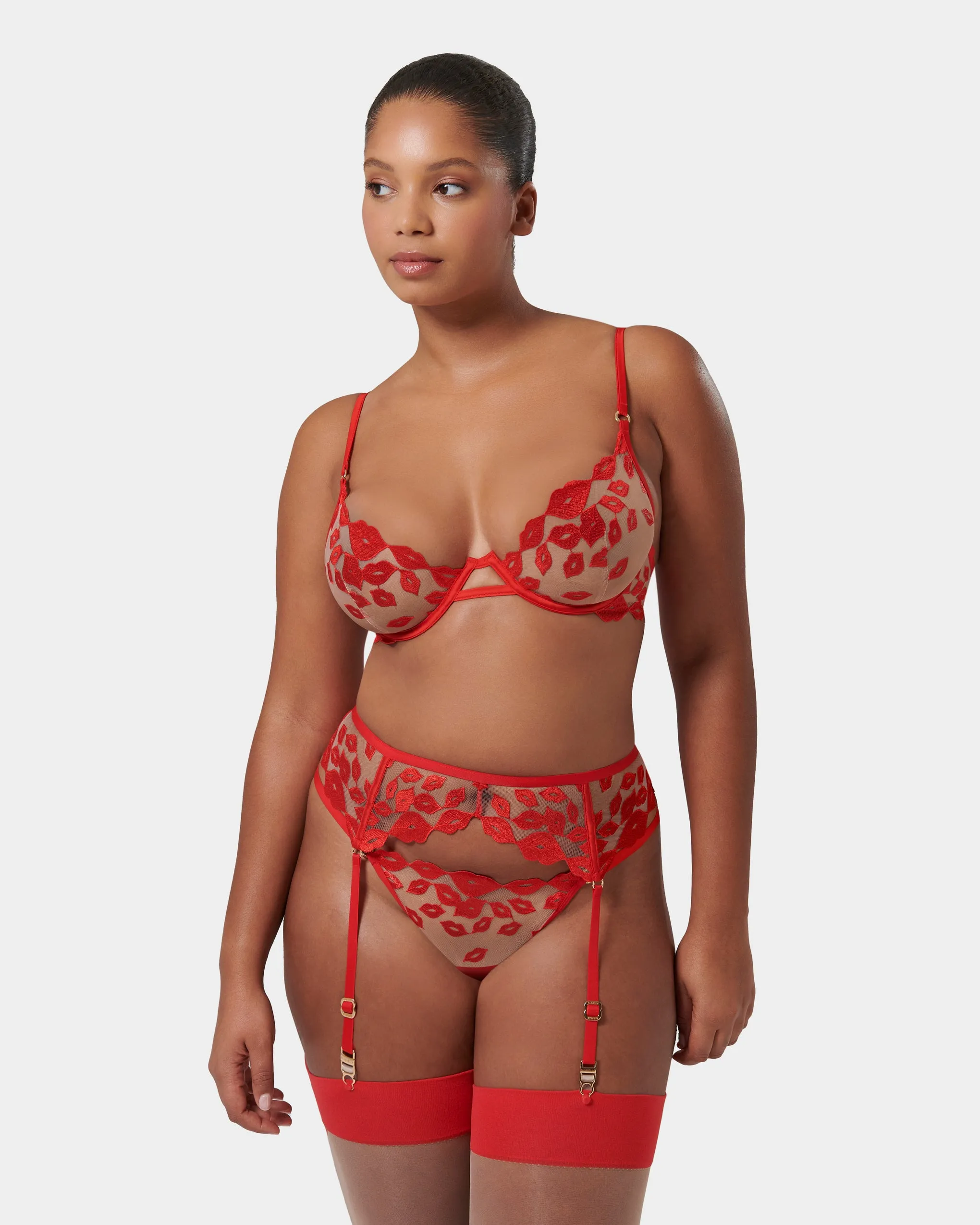 Marian Embroidered Balcony Bra Red