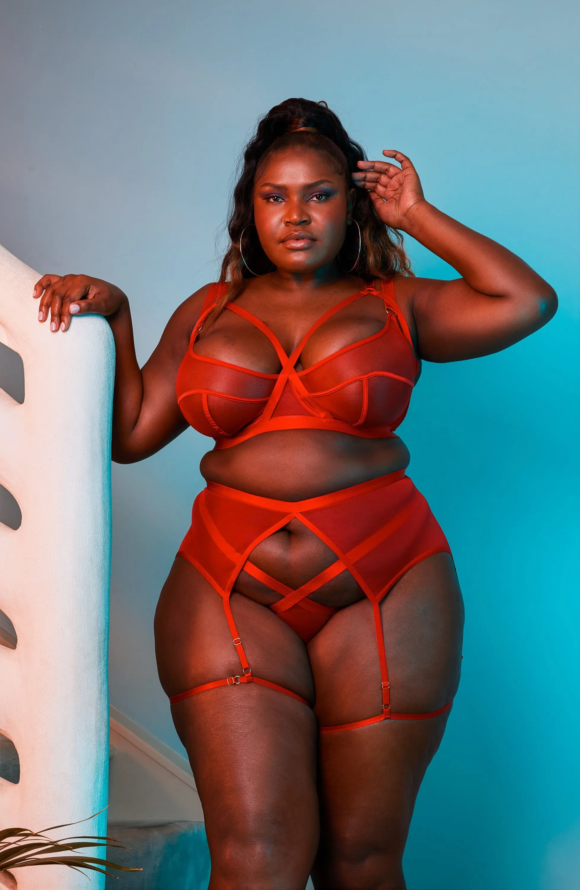 Mercury Red Harness Mesh Balcony Bra
