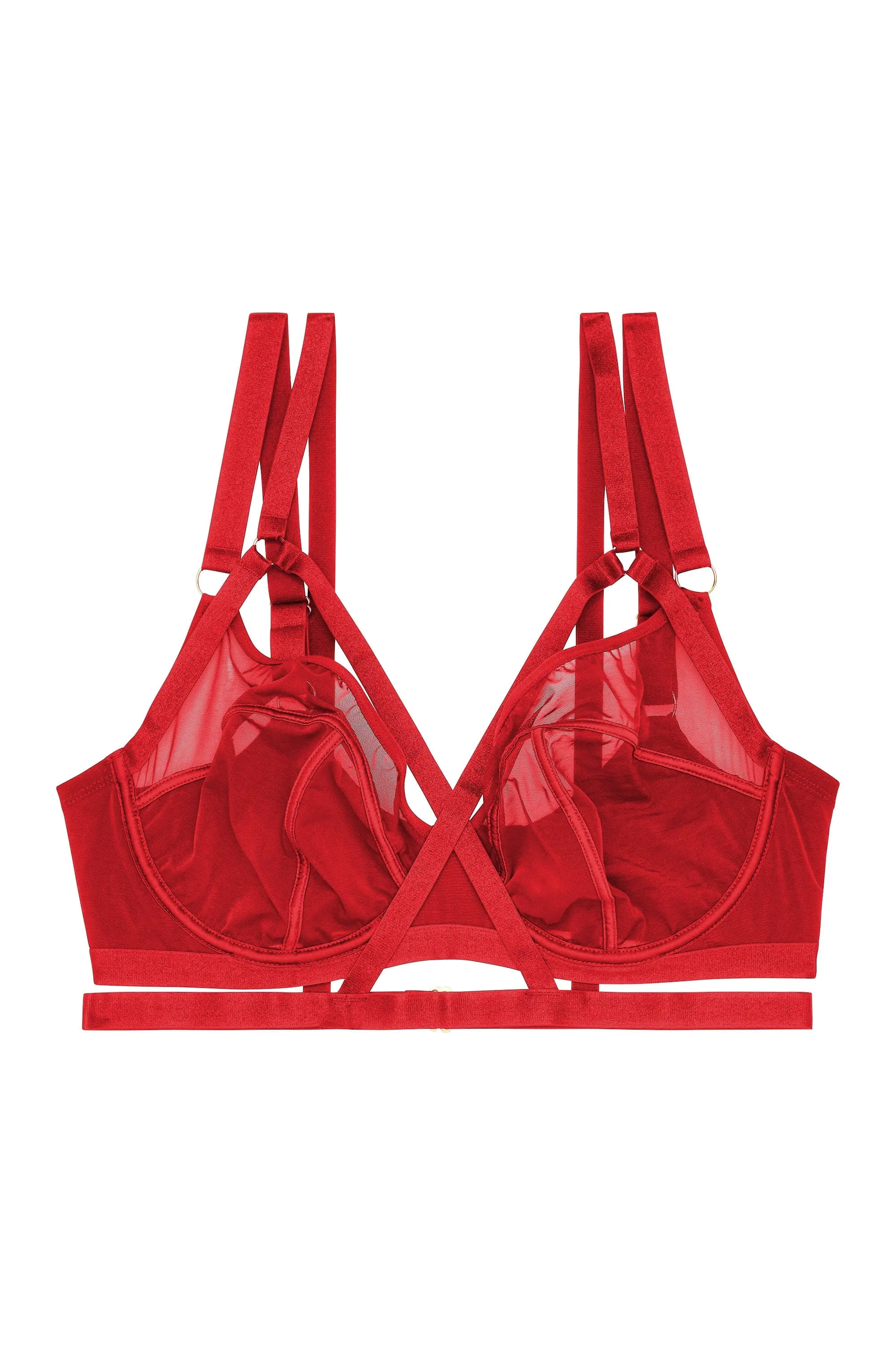 Mercury Red Harness Mesh Balcony Bra