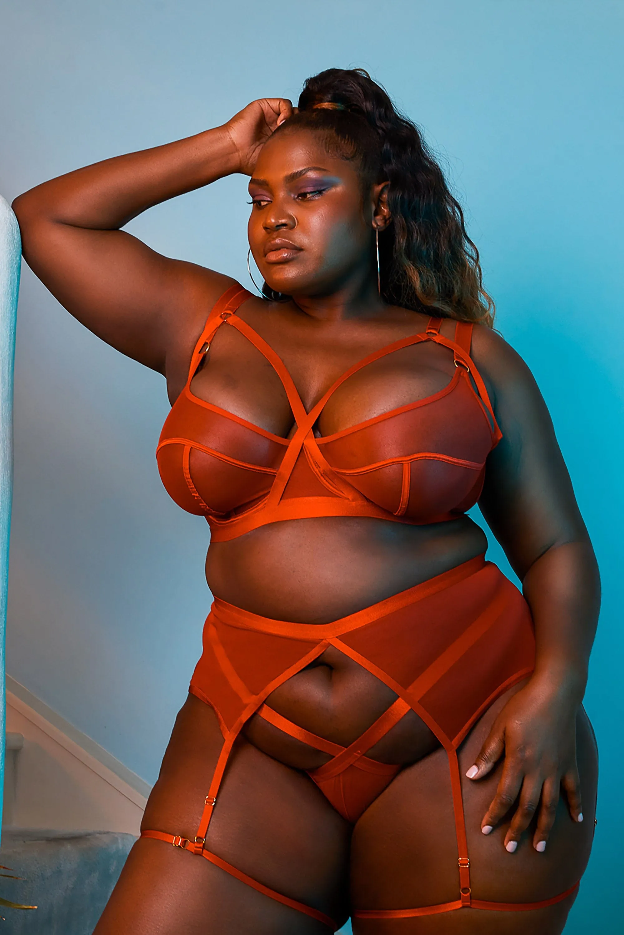 Mercury Red Harness Mesh Balcony Bra