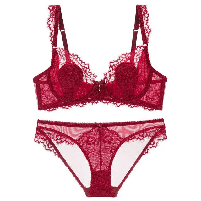 New Gather Adjusted Thin Cup Lingerie Bra Set Underwear Transparent Temptation Sexy Bra Set For Women High Waist Bra & Brief Set