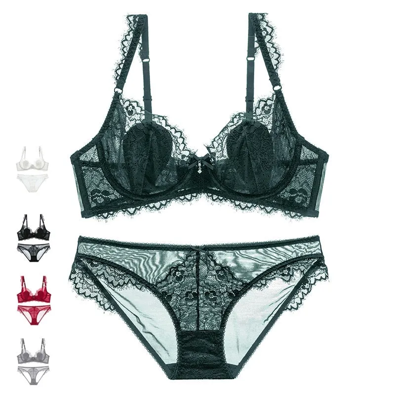 New Gather Adjusted Thin Cup Lingerie Bra Set Underwear Transparent Temptation Sexy Bra Set For Women High Waist Bra & Brief Set