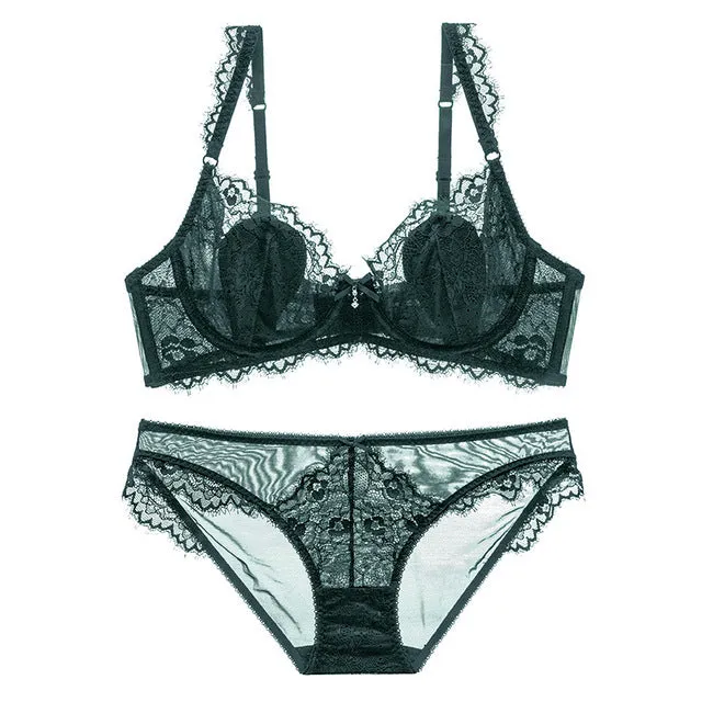 New Gather Adjusted Thin Cup Lingerie Bra Set Underwear Transparent Temptation Sexy Bra Set For Women High Waist Bra & Brief Set